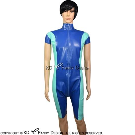 Blau Und Jade Gr N Sexy Latex Catsuit Mit Front Zu Gabelung Zipper