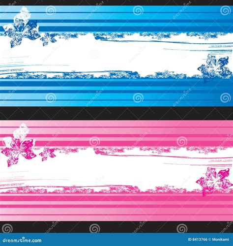 Banderas Azules Y Rosadas Del Grunge Con Los Elementos Florales Ilustración Del Vector