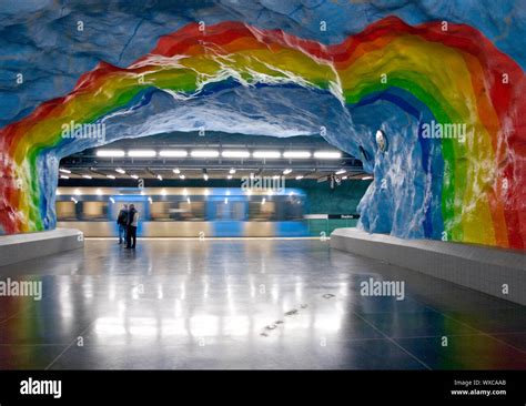 The rainbow art of Stadion Station on the Stockholm metro (Stockholm ...