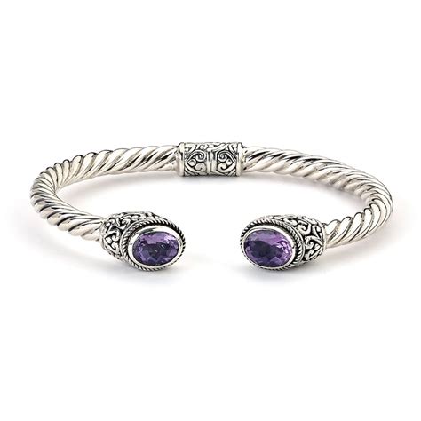 Hinged Cuff With Amethyst Ends Sterling Silver Gemstone Jewelry