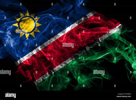 Namibia Smoke Flag Isolated On Black Background Stock Photo Alamy