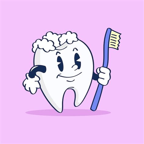 Premium Vector A Cartoon Tooth Character Holding A Toothbrush And