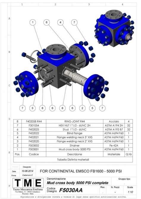 Mud Cross For Continental Emsco Mud Pump FB1600 5000 PSI Cod TME