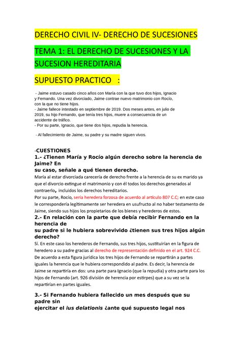 Tema A Recopilaci N Casos Pr Cticos Por Temas Derecho Civil Iv