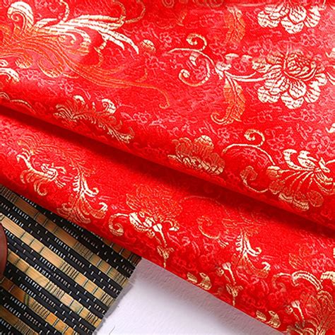 High Quality Brocade Jacquard Polyester Red Background Golden Phoenix