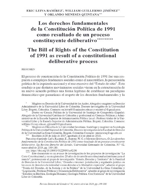 Los Derechos Fundamentales De La Constitución Política De 1991 Como Resultado De Un Proceso