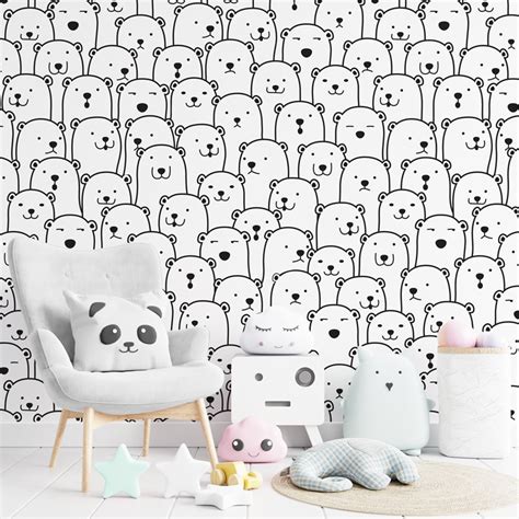 Papier Peint Enfant Ours Polaire Noir Blanc 99 Déco