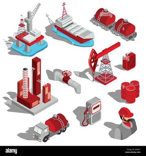 A Set Of Isolated Vector Isometric Illustrations Of The Oil Industry