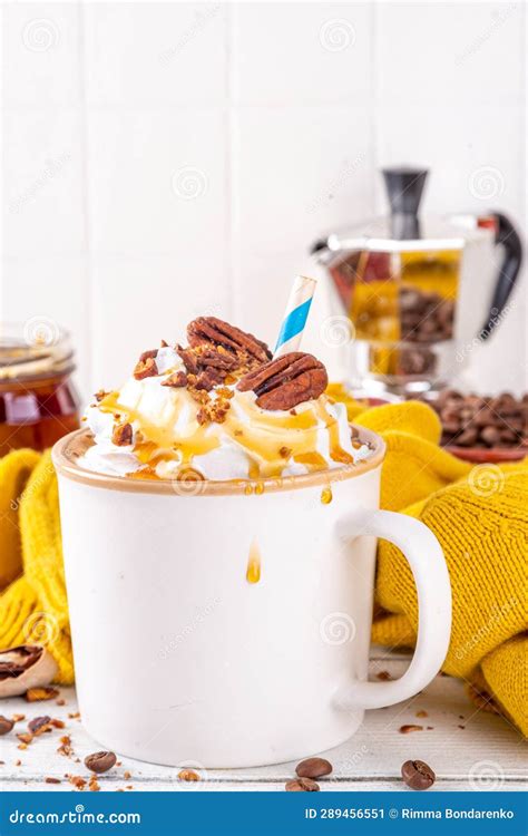 Maple Pecan Coffee Latte With Whipped Cream Stock Image Image Of Sweet Coffee 289456551