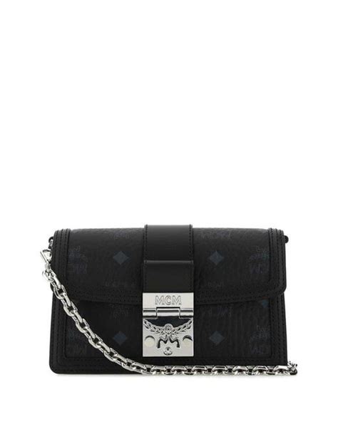 Mcm Leather Logo Detailed Chained Shoulder Bag In Black Lyst