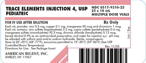 Ndc 0517 9310 Trace Elements 4 Injection Solution Intravenous