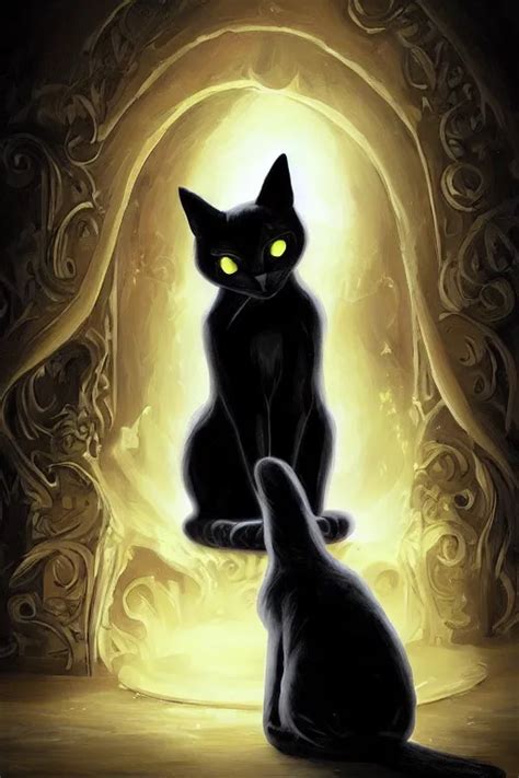 Evil Black Cat Sitting Next To A Glowing Doorway By Stable Diffusion