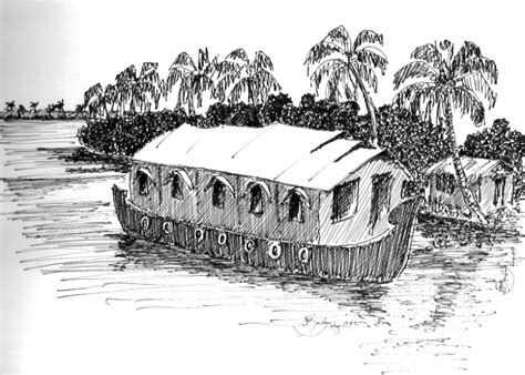 Houseboat Sketch at PaintingValley.com | Explore collection of ...