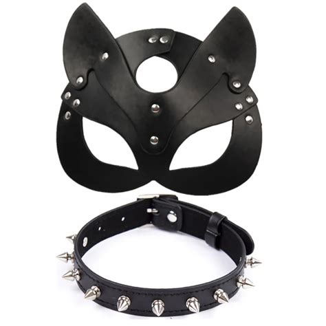 Porn Fetish Head Mask Whip BDSM Bondage Restraints PU Leather Cat Halloween Mask Roleplay Sex
