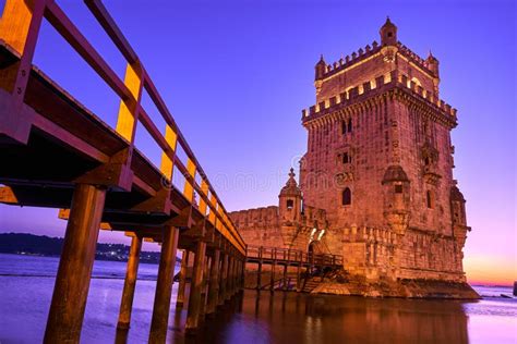 Lisbon Portugal Torre De Belem Tower Sunset. Stock Photo - Image of ...