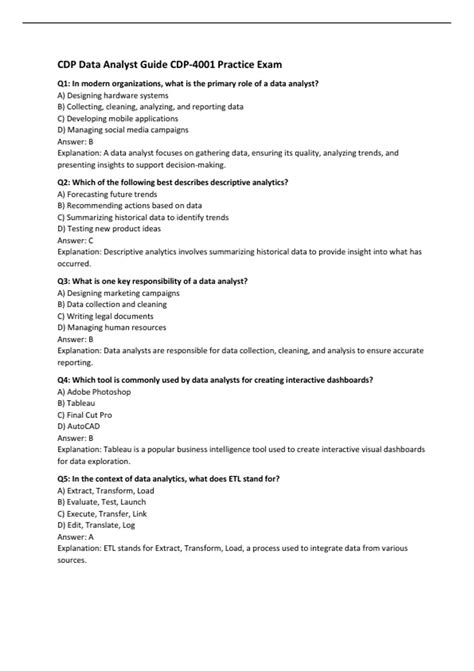 CDP Data Analyst Guide CDP-4001 Practice Exam - Computers - Stuvia US