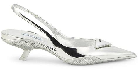 Prada Metallic Leather Slingback Kitten Heel Pumps Lyst Australia