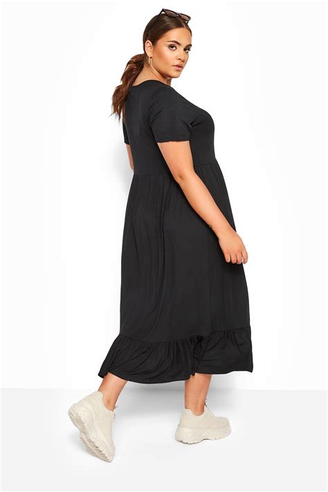 Limited Collection Black Tiered Maxi Smock Dress Yours Clothing