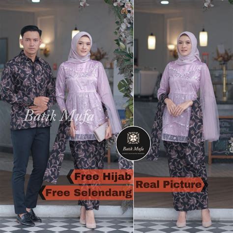 Jual Kebaya Couple Meyca Lilac Kebaya Modern Batik Couple Kebaya Wisuda