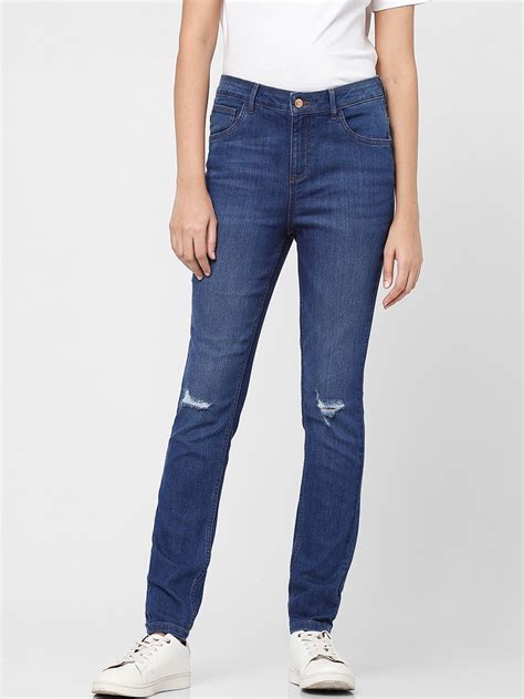 Buy Vero Moda Women Blue Slim Fit High Rise Mildly Distressed Light