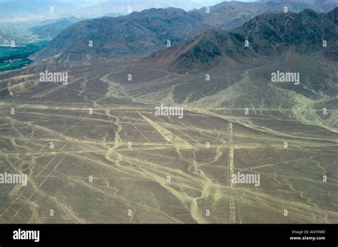 Aerial Line Geoglyphs Near Village Of Nazca Peru Stock Photo Alamy