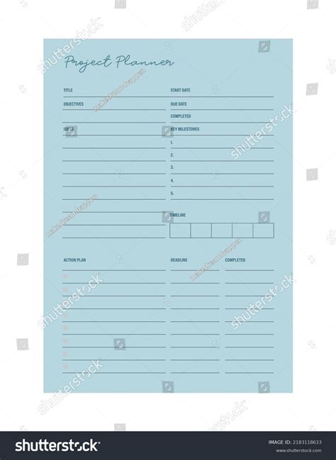 Project Tracker Planner Template Simple Printable Stock Vector (Royalty ...