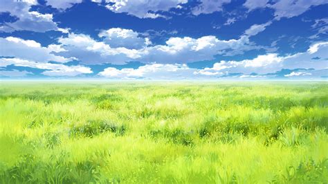 Anime Scenery Nature Grass Field White Clouds Blue Sky HD Anime Girl ...