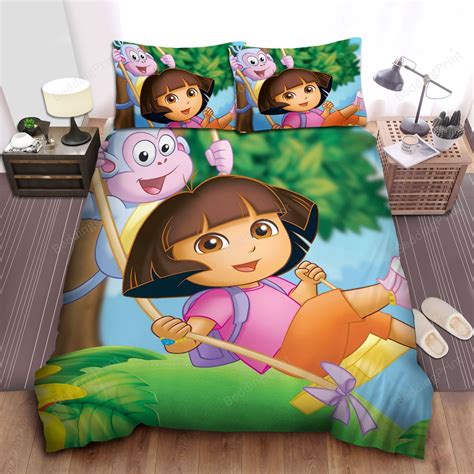 Dora The Explorer Dora And Boots Swinging Bed Sheets Duvet Cover ...