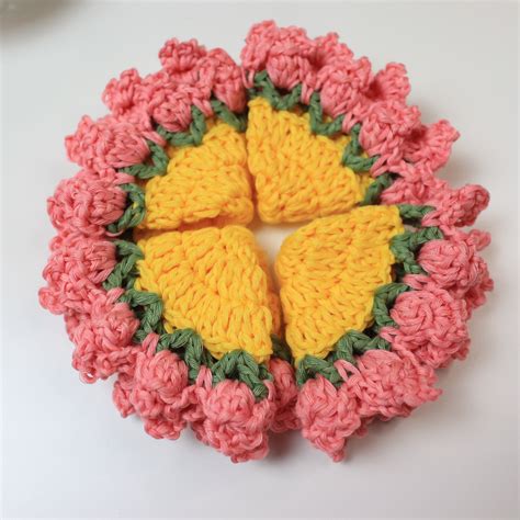 Crochet Flower Pot Coaster Set Written Pattern, crochet plant pot coas ...