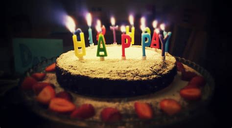 Hd Wallpaper Round Happy Birthday Cake With Lighted Candles Cake With