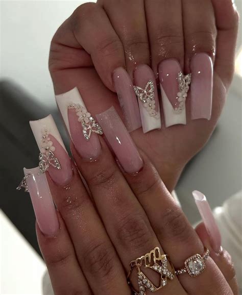 French Tip Acrylic Nails Long Square Acrylic Nails Bling Acrylic