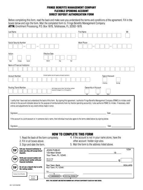 Fbmc Flexible Spending Account Direct Deposit Authorization Form