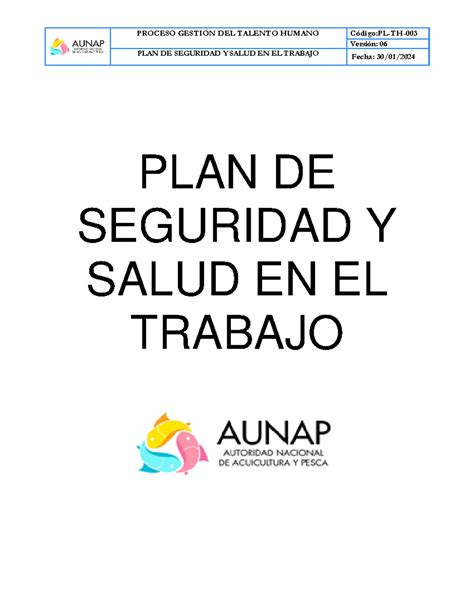 PLAN Seguridad Y Salud EN EL Trabajo Versión 06 PLAN DE SEGURIDAD Y