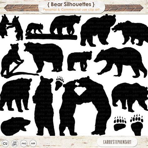 Bear Clip Art Bear Silhouette Images Digital Stamp Animal | Etsy