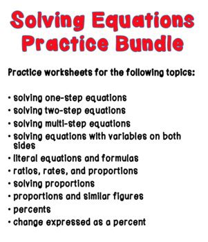 Solving Equations Practice Bundle By Torjman S Math Corner TPT