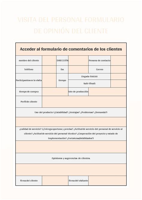 Plantilla De Formato Excel Visita Del Personal Formulario De Opini N