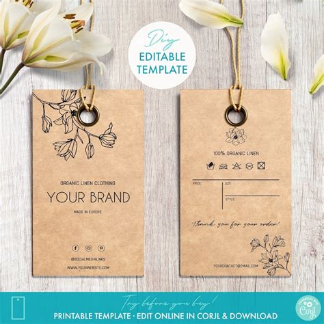 Printable Clothing Hang Tag Template Editable Floral Boutique Etsy