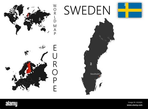 Mapa Vectorial Realista De Suecia Con Bandera La Ubicaci N Del Pa S En