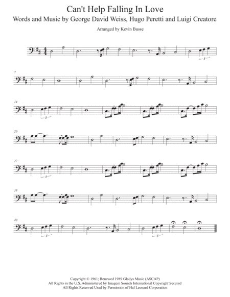 Can T Help Falling In Love Arr Kevin Busse By Elvis Presley Sheet Music For Cello Solo At