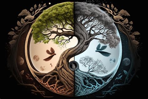 Ying yang conceito de equilíbrio yggdrasil árvore da vida mitologia