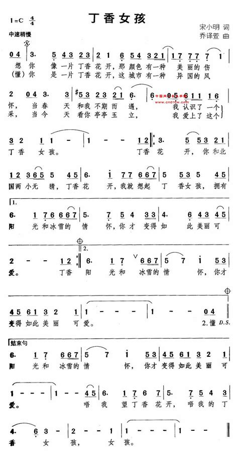 通俗歌曲 丁香女孩 通俗歌曲 丁香女孩曲谱下载简谱下载五线谱下载曲谱网曲谱大全中国曲谱网 中国网上音乐学院