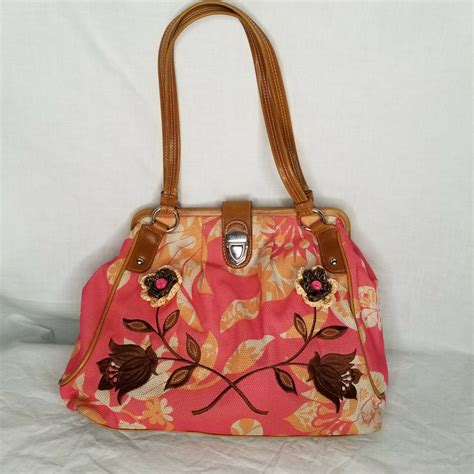 Oilily Handbag Purse Summer Tropical Embroidered And Straw Flowers Ebay