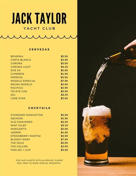 Free Printable And Customizable Bar Menu Templates Canva