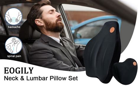 Eogily Car Lumbar Support Back Cushion Headrest Set Memory Foam Neck