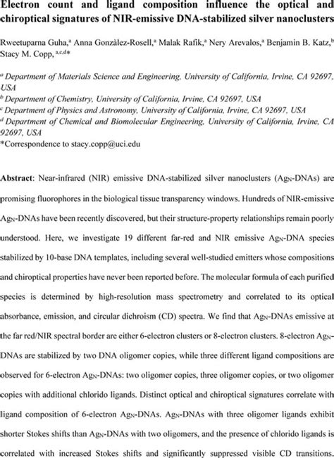 Electron Count And Ligand Composition Influence The Optical And