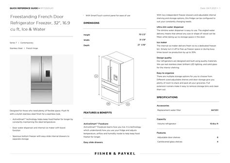 Rf Gdux Quick Reference Guide Fisher Paykel French Door