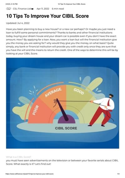 Tips To Improve Your Cibil Score Csl Finance