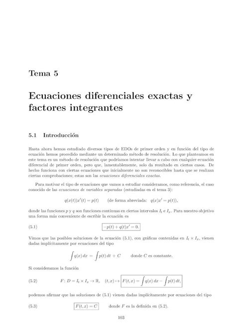 Pdf Ecuaciones Diferenciales Exactas Y Factores Integrantes