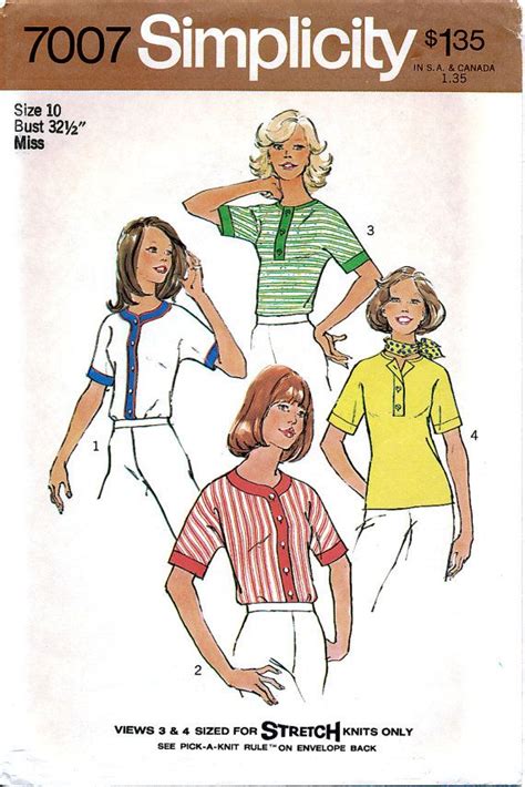 Simplicity 7007 Vintage 70s Sewing Pattern For Misses Etsy Sewing Patterns Simplicity