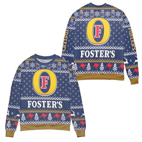 Fosters Beer Logo Snowflake Pattern Ugly Christmas Sweater Blue